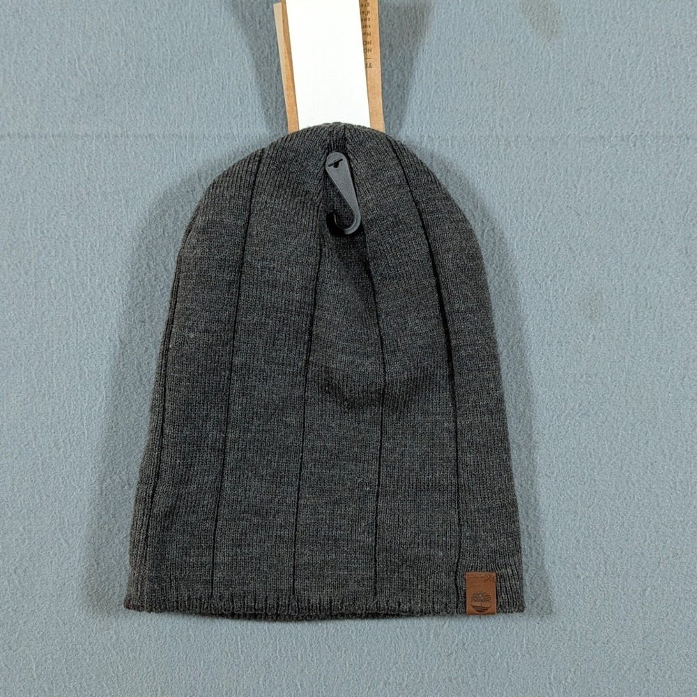 Timberland Reversible Beanie Mens OS Charcoal Grey Ribbed Knit Hat T100435